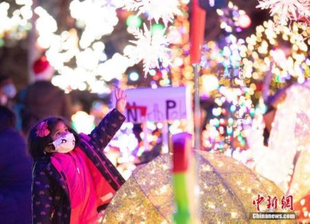 　2020年12月23日，美国旧金山湾区圣卡洛斯一条街道两旁的居民，用各种圣诞元素的彩灯及装饰品将庭院装扮一新，迎接圣诞的到来。中新社记者 刘关关 摄